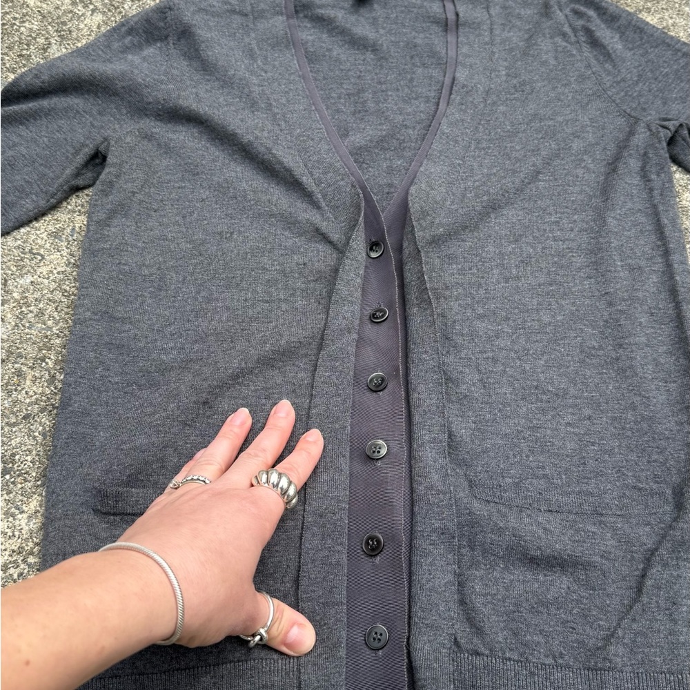 Ann Taylor Gray Open-Front Long Sleeve Cardigan Sweater with Pockets, Size S - Picture 7 of 10